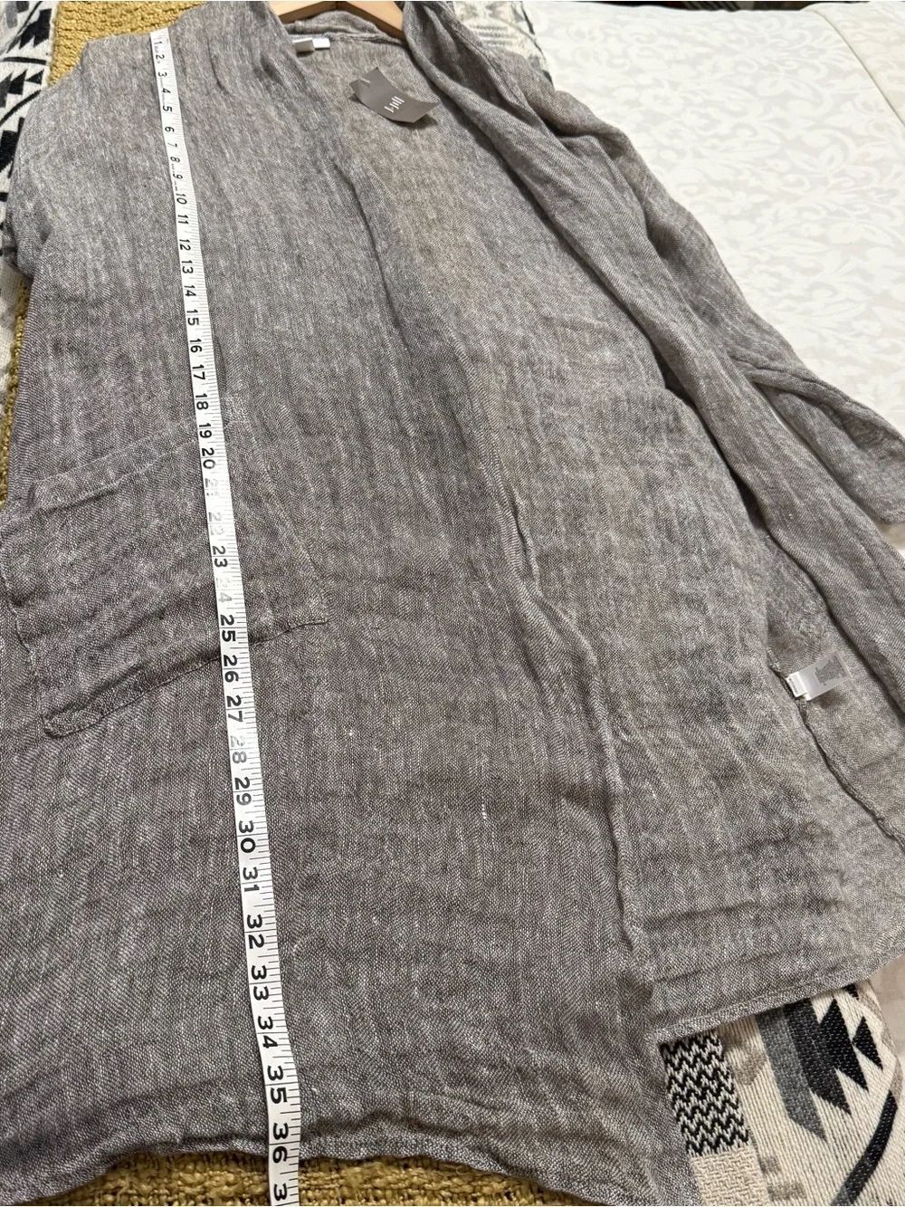 J. Jill Gray-Brown Open-Front Draped Linen-Blend Cape - Picture 9 of 9